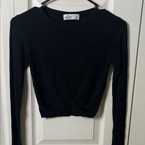 Hollister Ribbed Black Long Sleeve Crop Top with Twist Size Extra Small